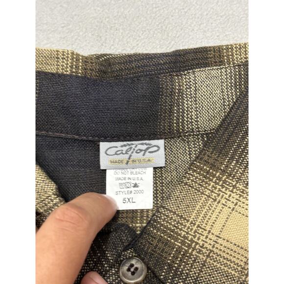 CalTop Shirt Mens 5XL Black Yellow Plaid Button Down Casual Made USA Style 2000 - Picture 6 of 8